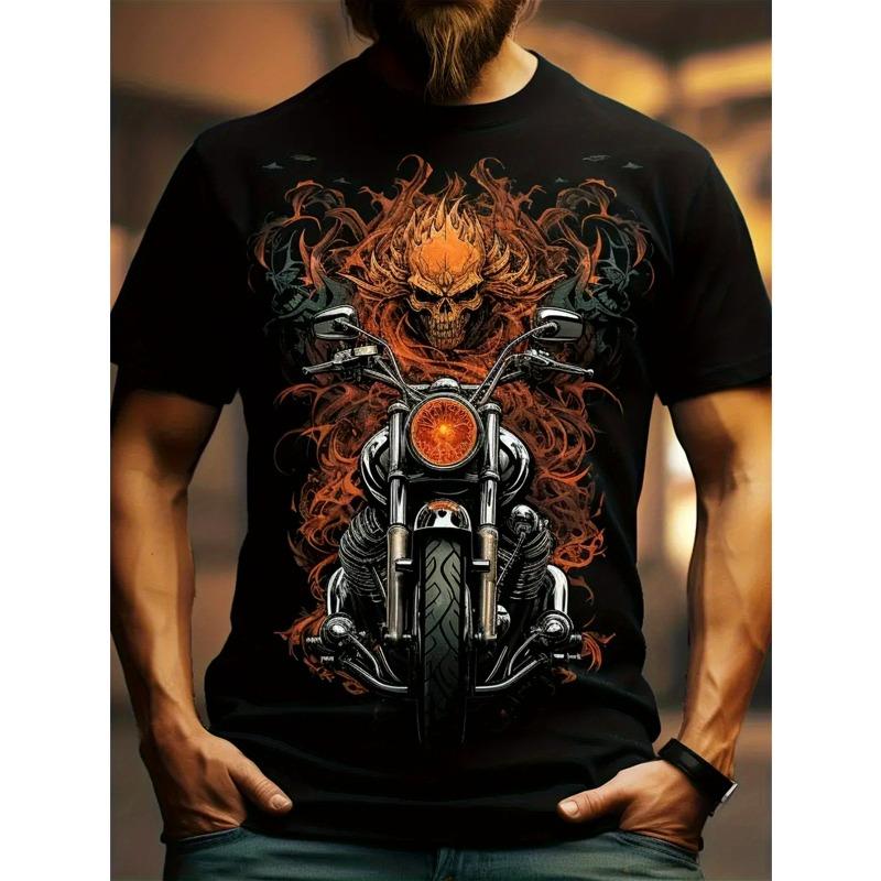 

Європейські розміри Чоловіча чорна футболка з графічним принтом - Повсякденна, з круглим вирізом, коротким рукавом, стандартного крою 4XL чорний