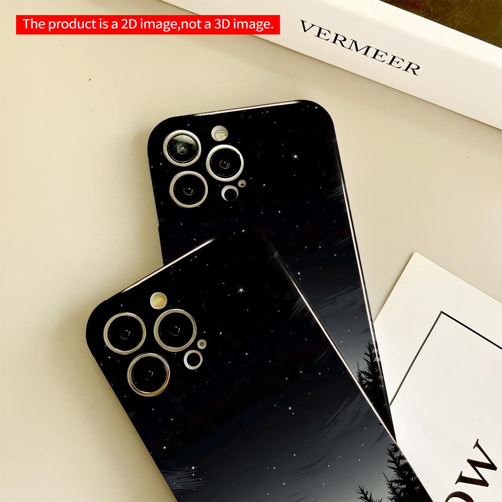 Starry Night Moon Forest Silhouette All Inclusive Film Hard Phone Case, Compatible with iPhone 18 Pro Max 17 16 15 14 13 12 11