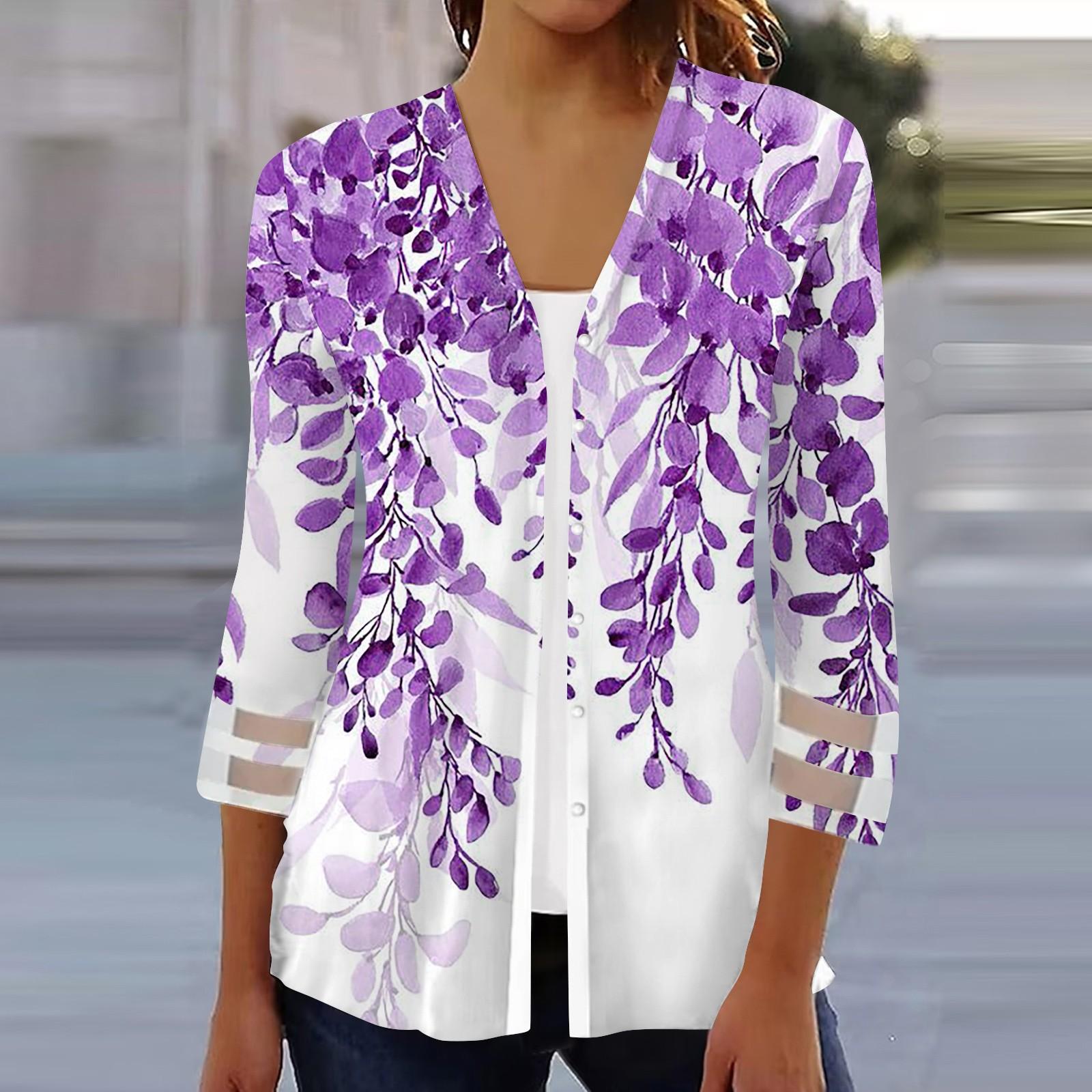 

Женская свободная повседневная рубашка с принтом и рукавами три четверти, сетчатая рубашка на пуговицах, кардиган, топ XXXL фиолетовый