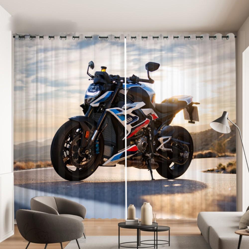 2 Panel Cool Motorcycle Print Curtain for Bedroom Studio Living Room Window Curtain for Floor-to-ceiling Window Cortinas Drapes