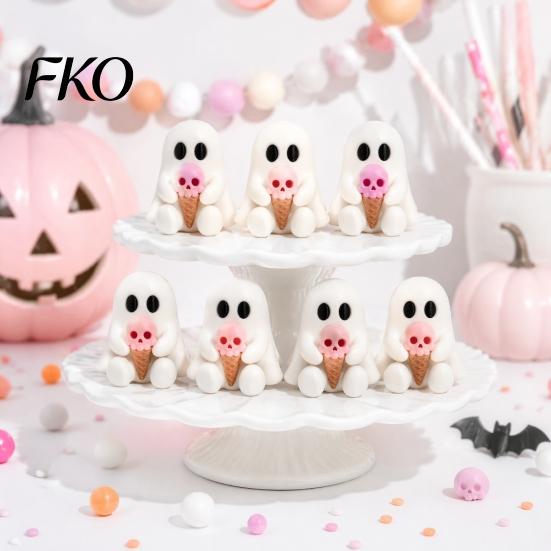 Niche Window Display Decor Halloween Mini Ghost Decorative Figurine, 3D Printed White Statue with Interesting Holiday Gift Ideas Pink Skull Ice Cream,