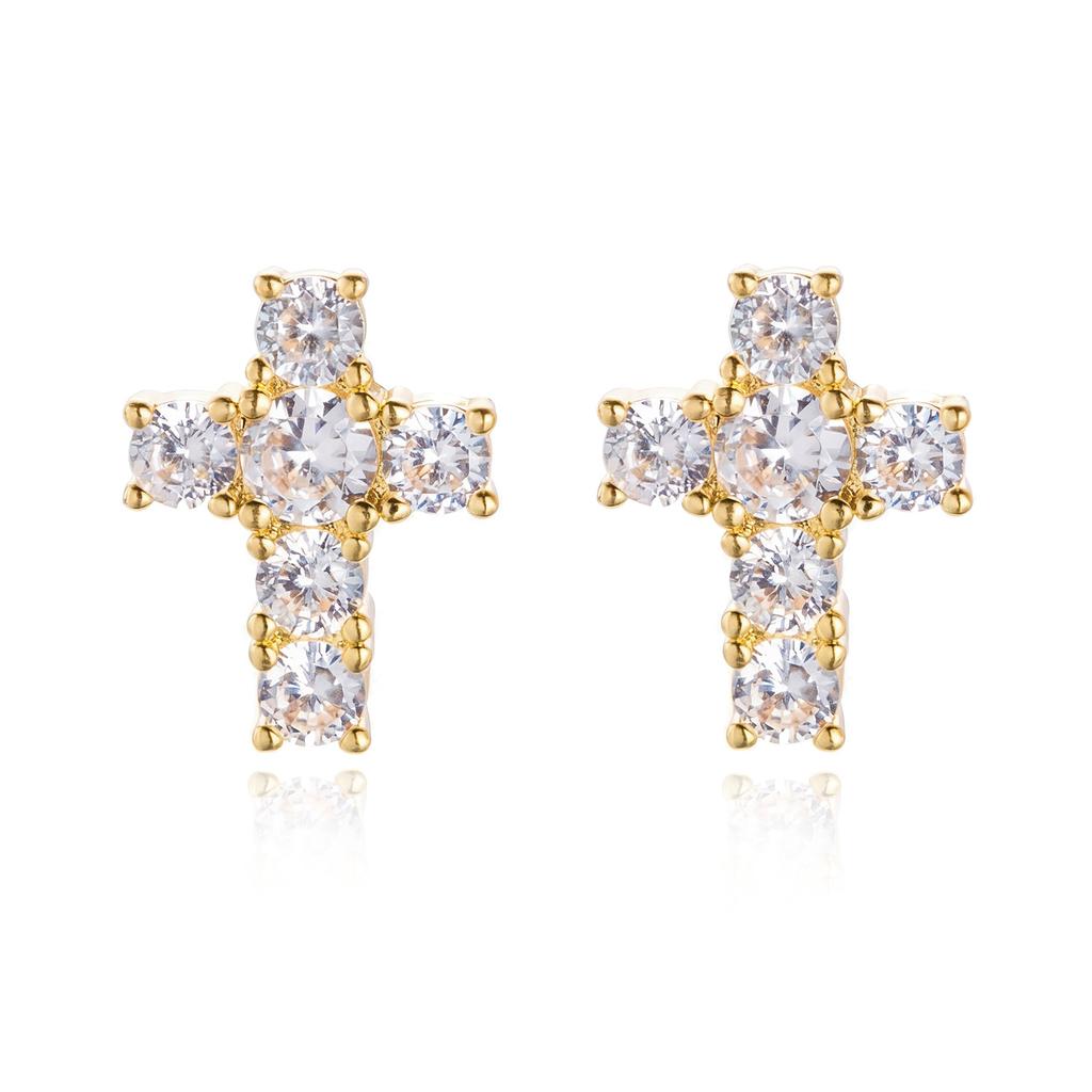 Women's Earrings New Model Sparkling Zirconia Inlaid Exquisite Cross Fashion Casual Earrings Unique Trendy Niche Ear Accessories