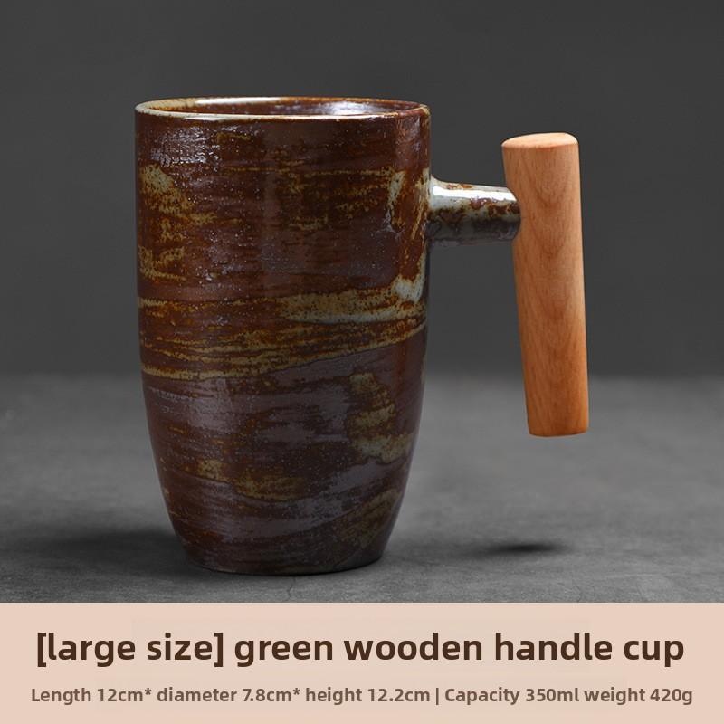 Vintage Ceramic Mug with Wooden Handle Japanese Style Coffee Cup for Couples Home Use