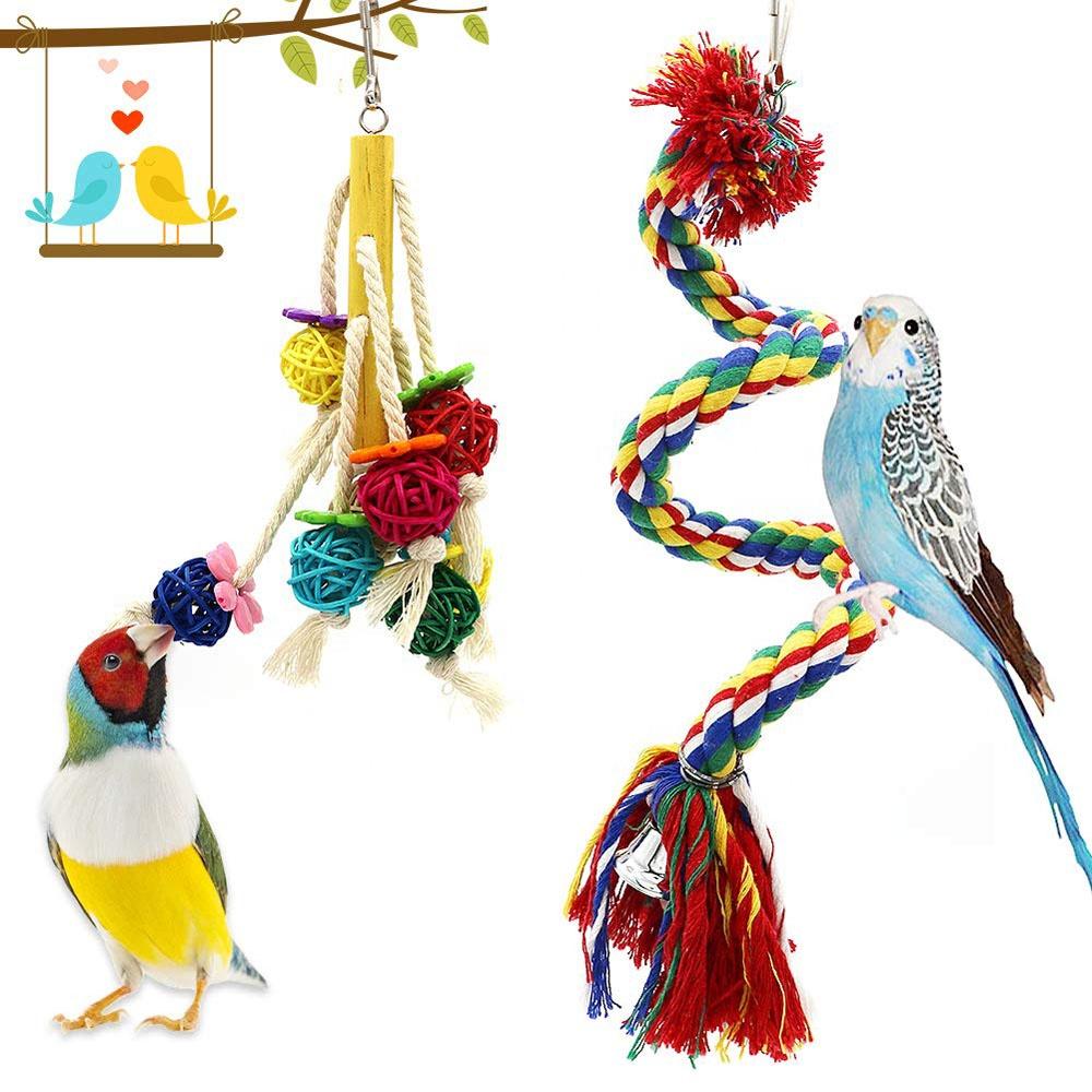 Birds Swing Toys, Parrots Chewing Hanging Perches with Bells Toys for Love Birds Budgie Macaws Cockatiels Parakeets African Grey