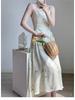 Chinese Ink Bamboo Print Spaghetti Strap Fairy Mori Girl Slimming Summer Dress