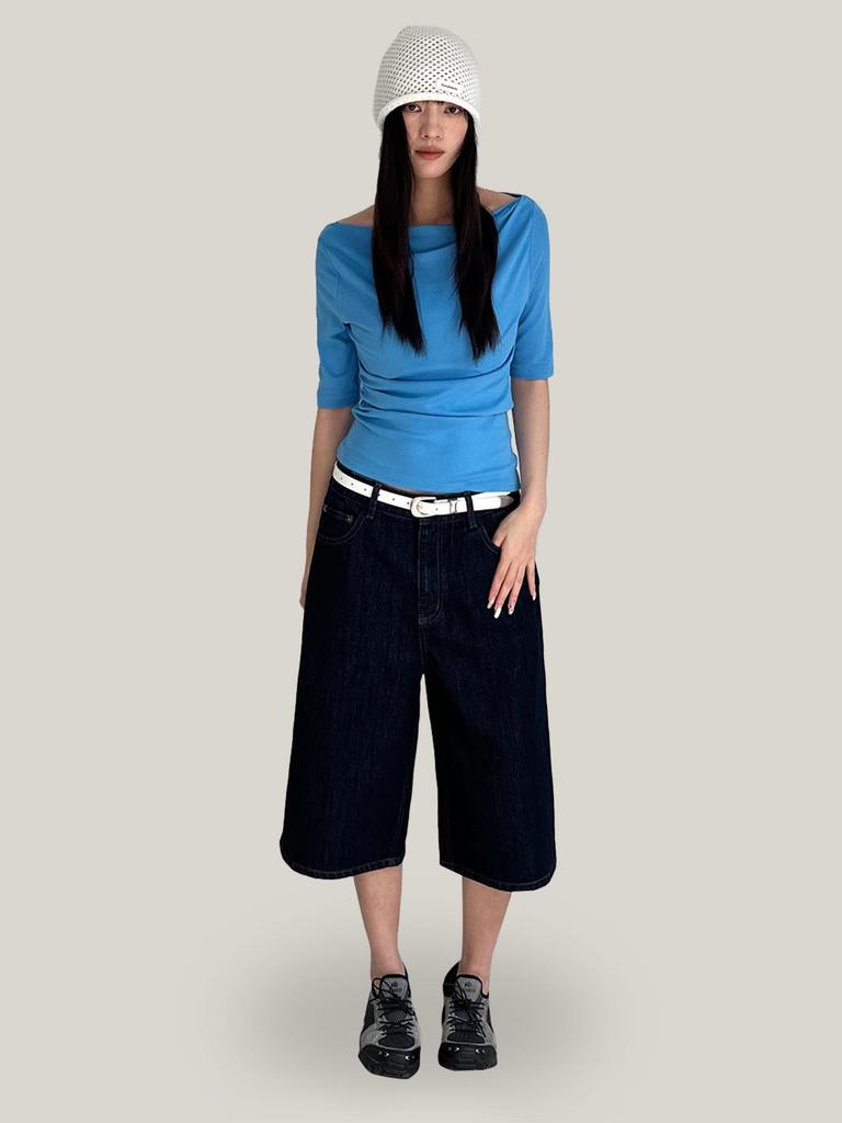 Yuyi 2026 Spring Women's Retro Wide-Leg Mid-Length Denim Jeans