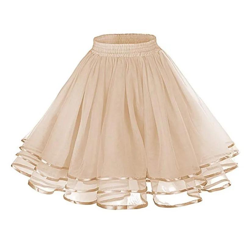 Women Petticoat Tutu Under Skirts Crinoline Three Layers Ribbon Gauze Tulle Skirt Vintage Bridal Slips Rockabilly