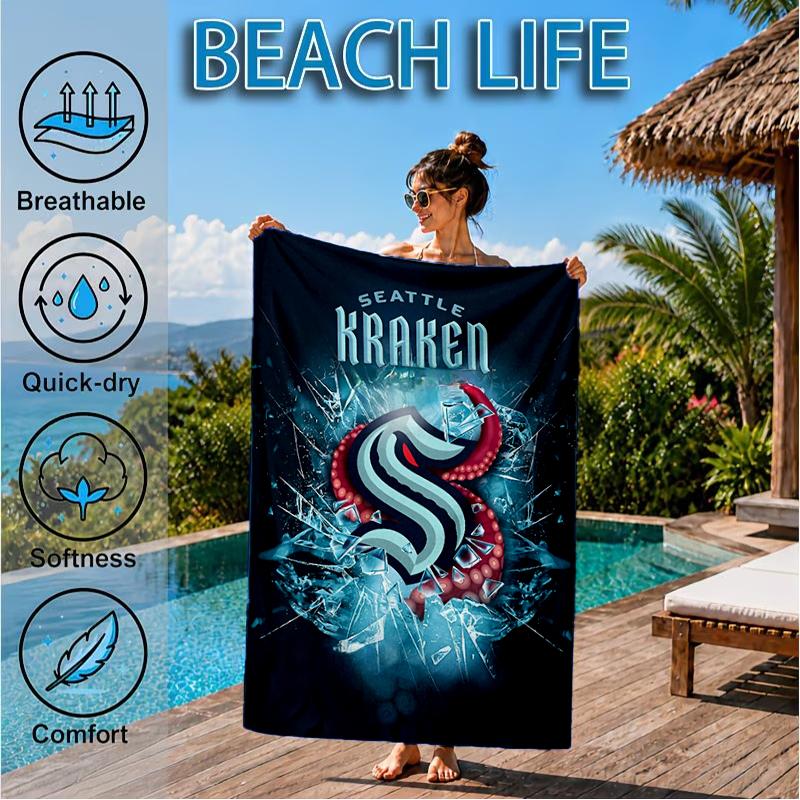 Seattle Kraken Logo Beach Towel, Super Soft Microfiber, Perfect Gift for Her/Him, Birthday, for Pool, Beach, Travel, Decor Beach Party