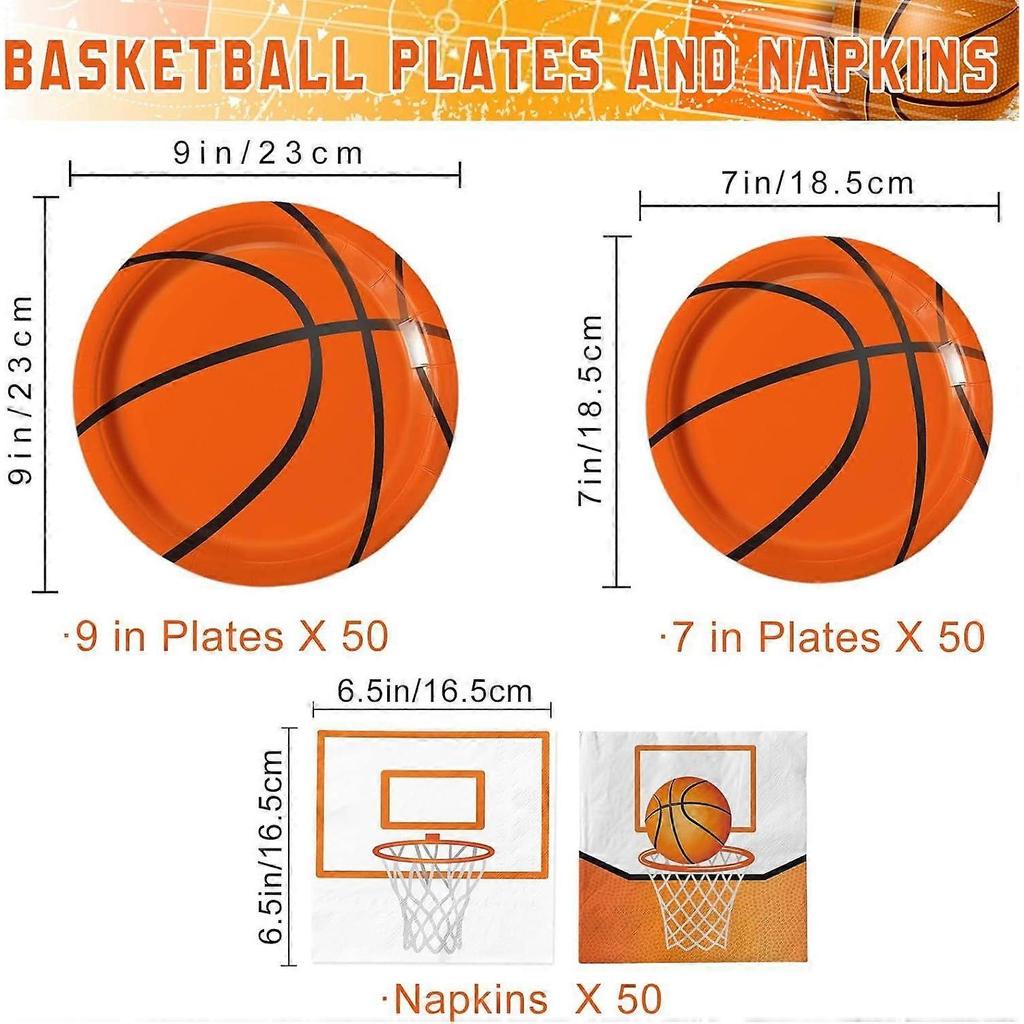150 PCS Basketball Plates and Napkins Supplies - Dinner & Dessert Plates, Napkins for Basketball Birthday Party Decorations, Serves 50