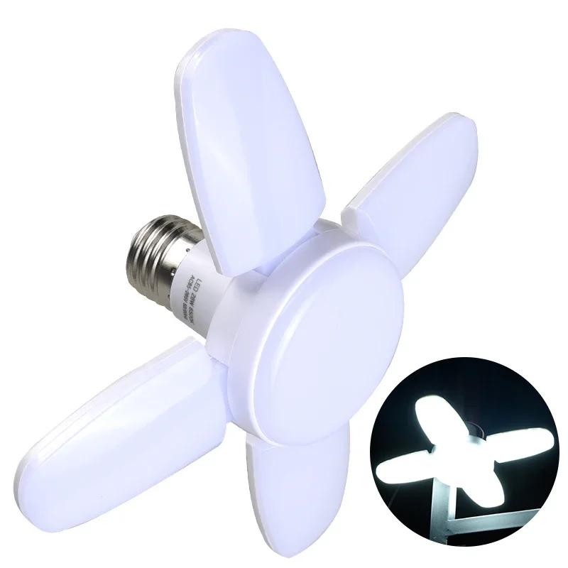

Светодиодная лампа E27 Ac 220V 110V 28W Fan Blade Складная светодиодная лампа с деформацией для домашнего потолка, панели, склада, гаража, белого прожектора AC 175V-265V
