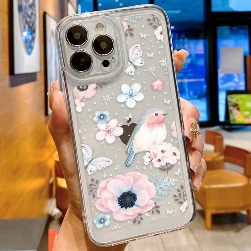 Fashion Floral Phone Case For Iphone 16 15 14 Pro Max 13 12 11 Shockproof Silicone Case Clear Cover