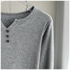 Stylish Long Sleeve T-Shirt Ribbed Slim Standard Shoulder Top For Autumn Stretchy Slim Base Layer Soft Ribbed Fabric Good For Inner And Outer Wear Top