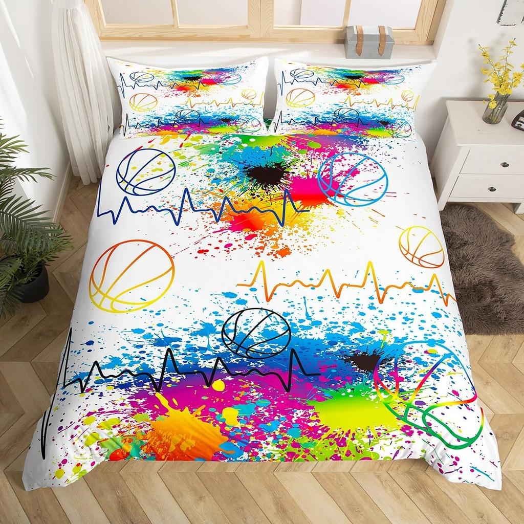 Basketball Bettwäschebezug Ball Sport Thema Basketballplatz Bettwäsche Set Einzelbett Queen Basketball Steppdeckenbezug für Jungen Mädchen Zimmer Dekoration