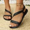 Fashion Bohemia Brown Ethnic Weave Straps Sandals Women 2025 Summer Comfortable Flat Heels Shoes Vintage Back Straps Sandals Plus Size