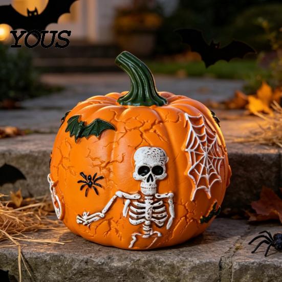 Festive Party Atmosphere Lights Halloween Light Up Pumpkin Decor, Resin LED Glowing Lantern Figurine, Spooky Led Skull Night Tabletop for Indoor