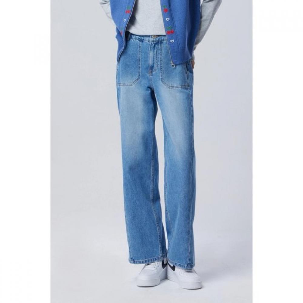 Benetton Wide Denim Pants Diagonal Cut Badp13611 IN/42