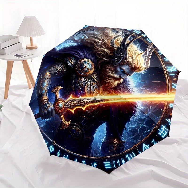 Viking Warrior with Sword Circular Art PrintUmbrella, Portable 3-Fold Compact Umbrella for Men & Women Gift