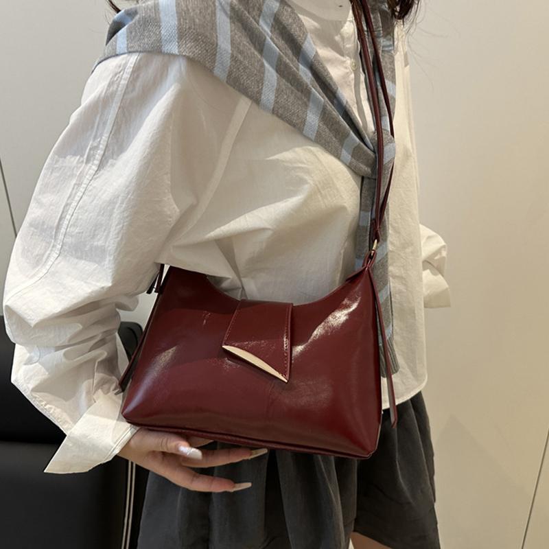 Yogodlns Women's Faux Leather French Casual Vintage Pure Color Simple Shoulder Crossbody Underarm Bag