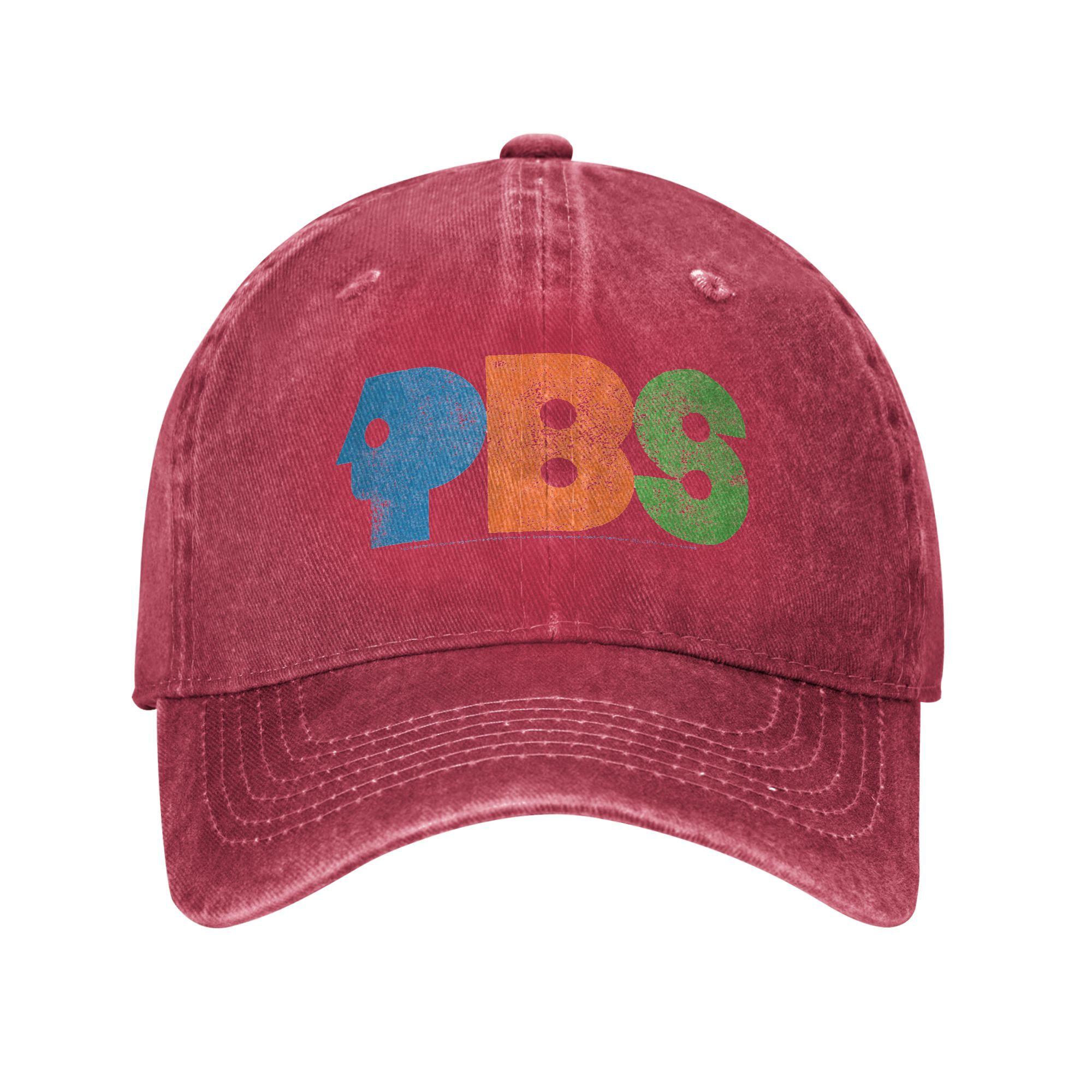 PBS Public Broadcasting Service Baseball Cap Classic Distressed Washed Distressed Logo Sun Cap Unisex Women Outdoor Adjustable Hats as shown