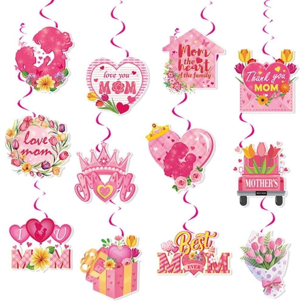 Happy Mother's Day Hanging Swirls Hearts Pattern Desktop Ornament Holiday Banner  Party DIY Decor