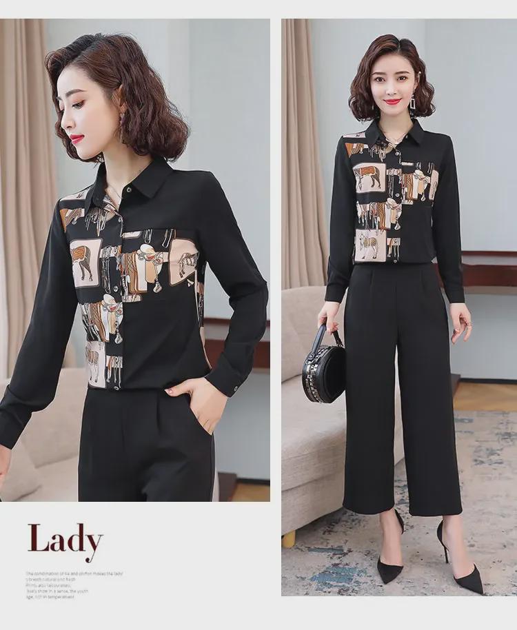 Women's Retro Floral Chiffon Long-Sleeve Shirt for Autumn & Spring