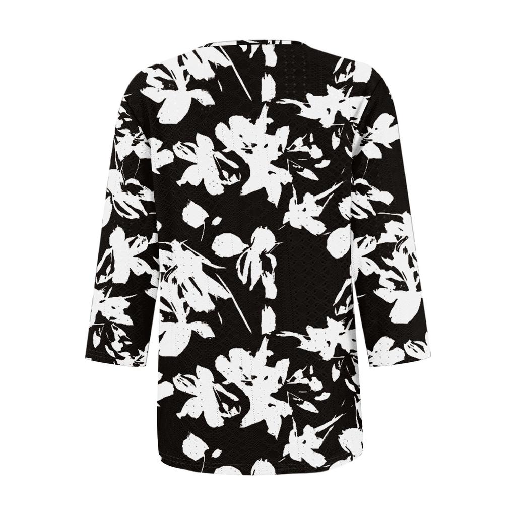 Women's T Shirt Tee Print Button  3/4 SleeveDaily Weekend Fashion Basic V- Neck Regular Top