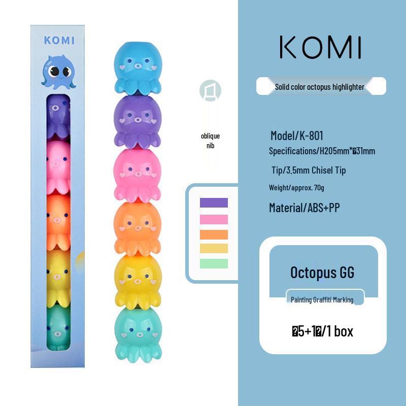 

He Mu Octopus Highlighter Set: Cute, Colorful Cartoon Markers for Students & Journaling. Chisel Tip