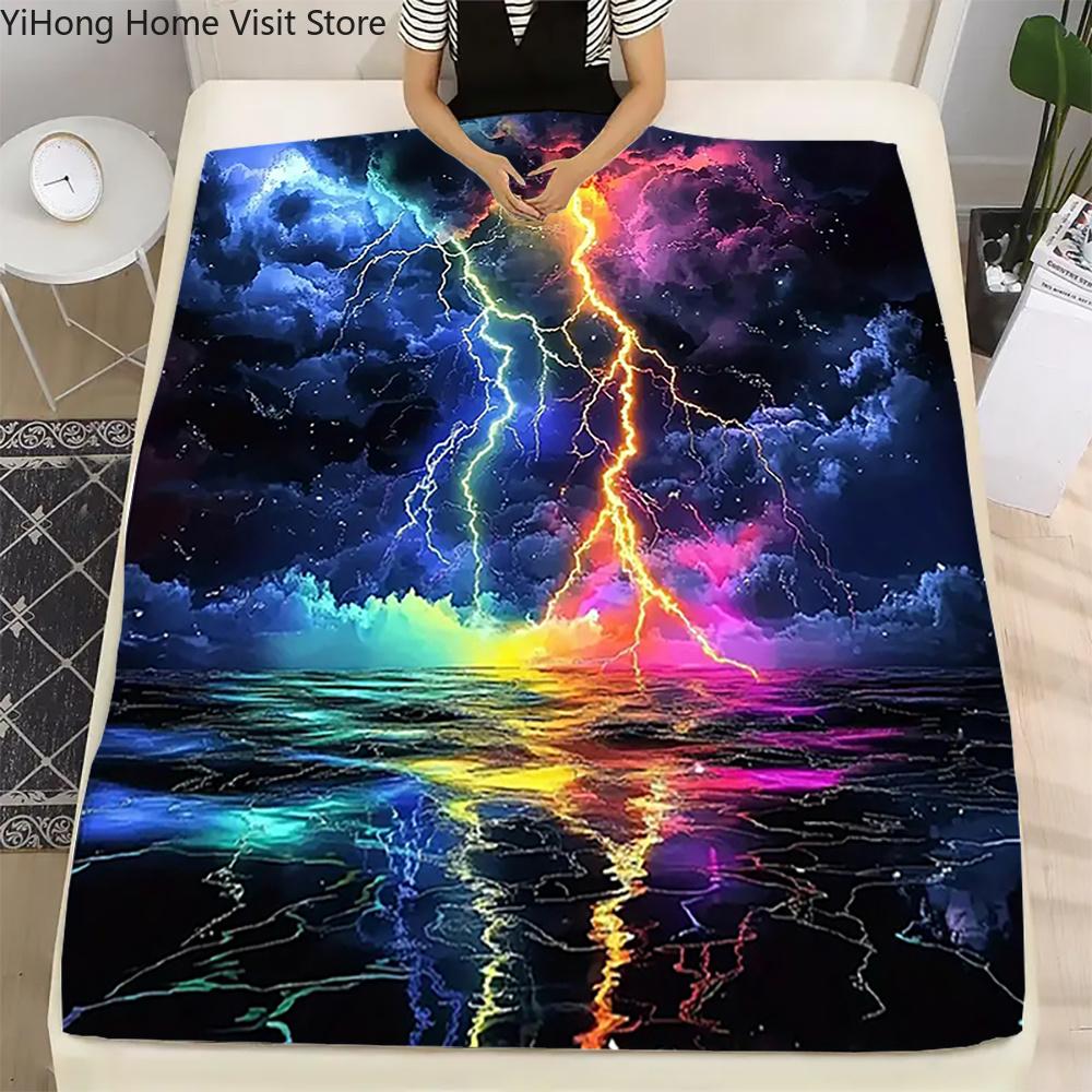 Flannel Throw Blanket Colorful lightning special HD Printed,suitable for sofas,beds,offices,travel,camping chairs,warm blanket