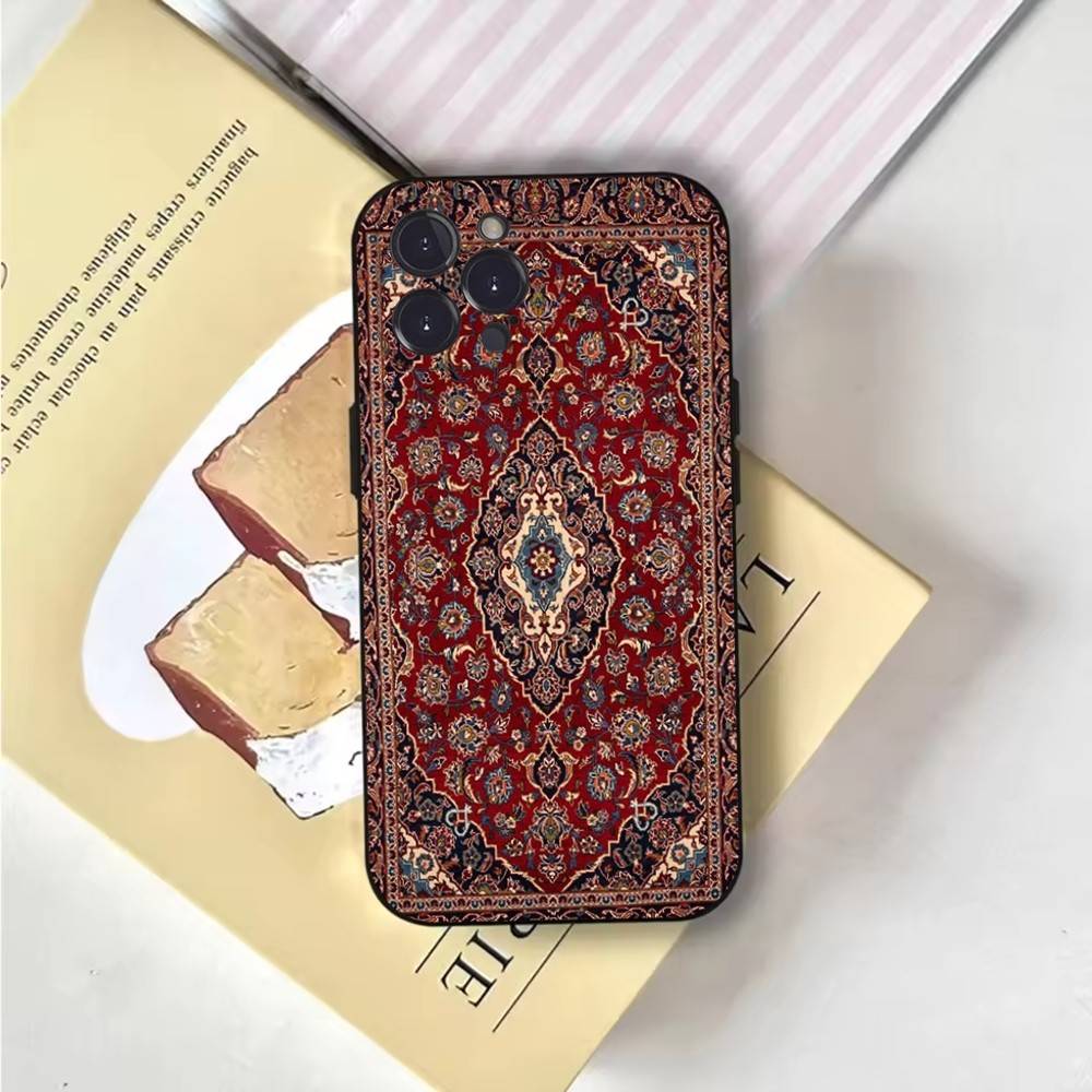 Persian Carpet Floral Pattern Phone Case Phone Case For iPhone 16,15,14,13,12,11,Pro,X,XS,Max,XR,Plus,Mini Soft Black Cover