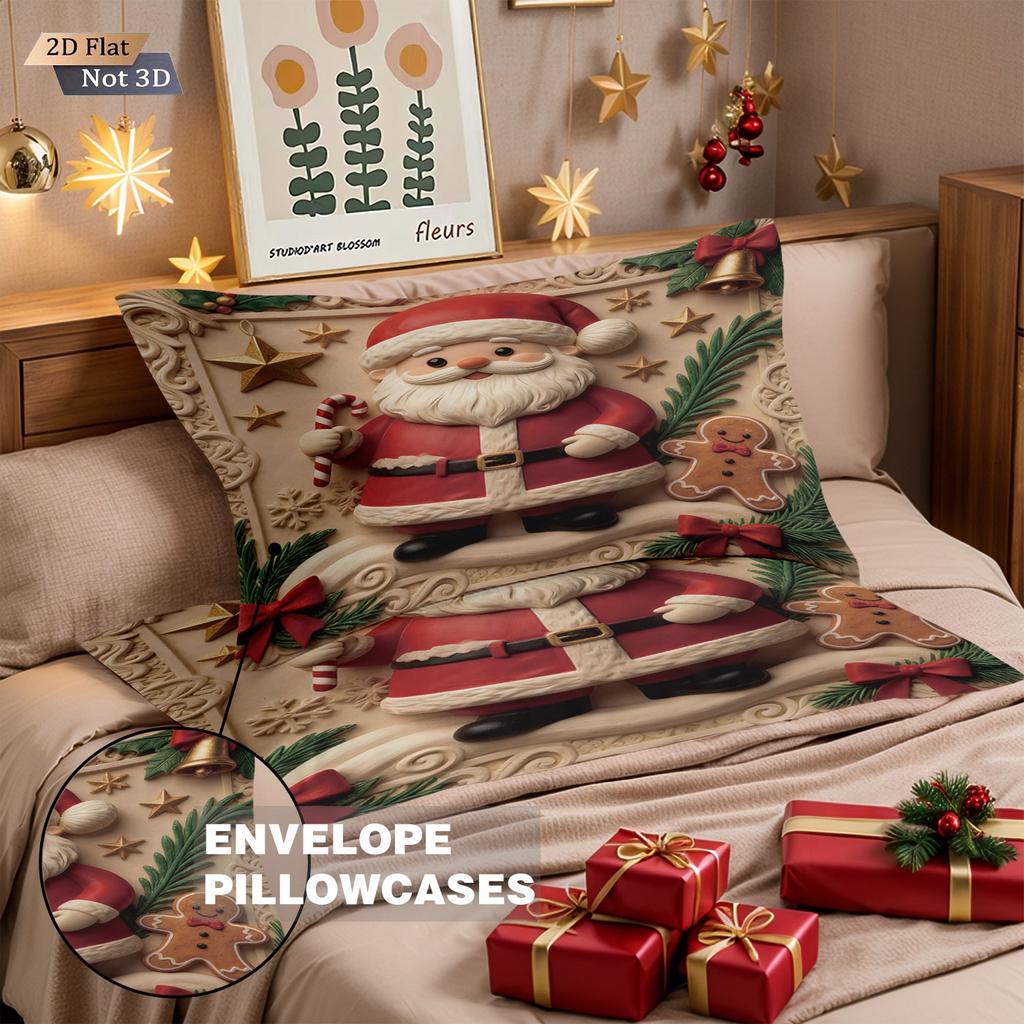 3pcs imitation relief Santa Claus print coreless duvet set multi size bedroom bedding holiday decoration machine washable