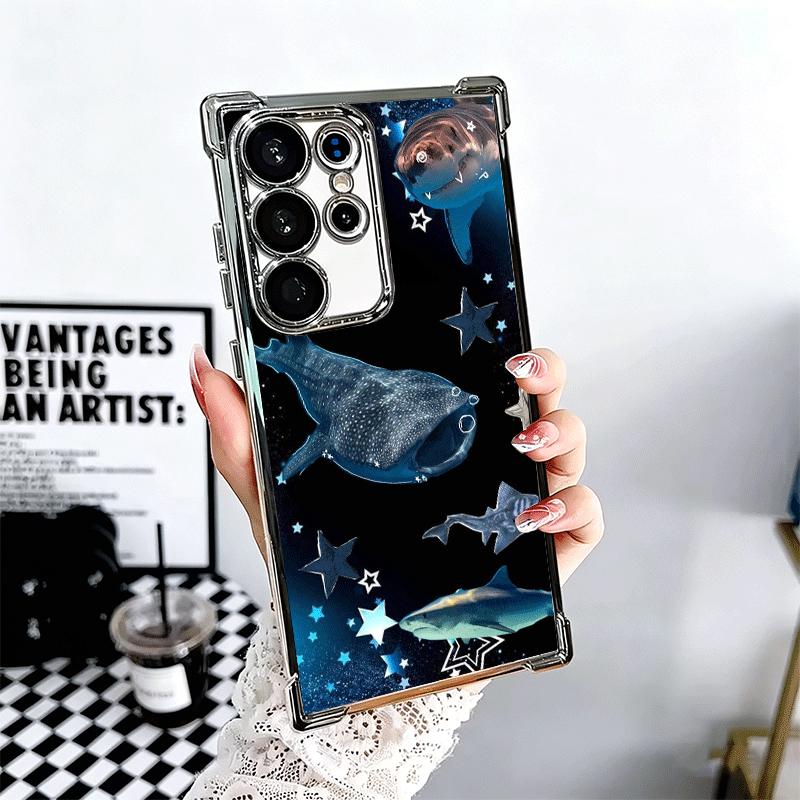 Ocean Whale Shark Soft Phone Case For Samsung Galaxy S26 Ultra S25 Edge S24 FE S23 Plus S22 S21 + S20 Plating Anti-Fall Fundas