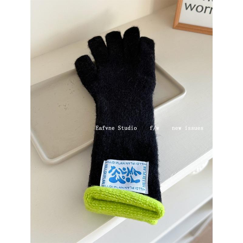 

Extended Wristbands with Wool Contrasting Colors New Autumn and Winter Warm Gloves Korean Style Versatile Touch Screen Riding one size