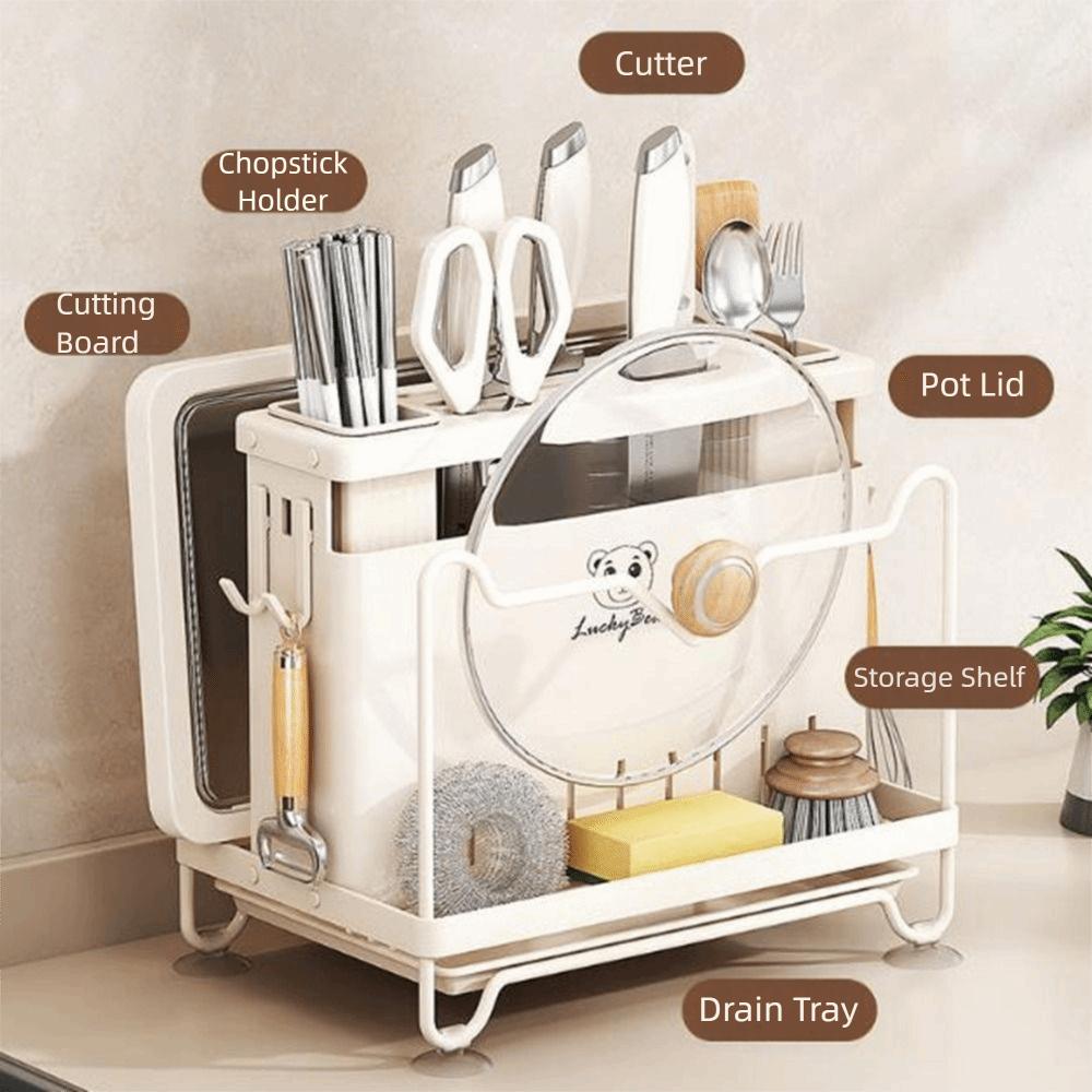 Modern Stable Cutter Holder Large Capacity Anti-slip Cutlery Drying Rack with Water Tray Space Saving Chopstick Bucket for Home