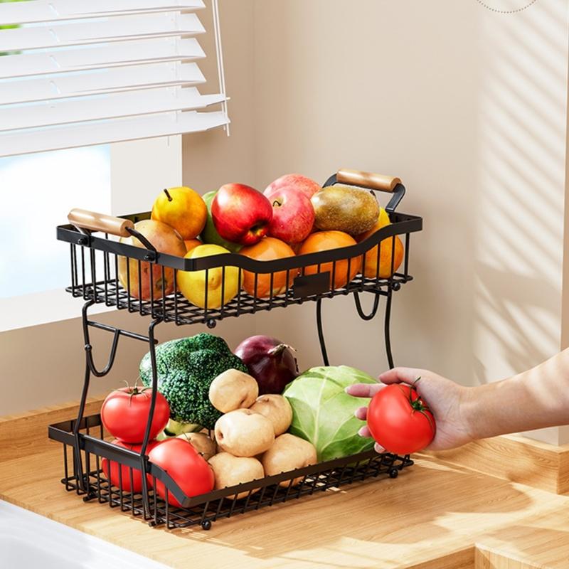 Space Saving Metal 2 Layer Produce Organizers With Rustproof Easy Cleaning Surfaces Home Storage Solution