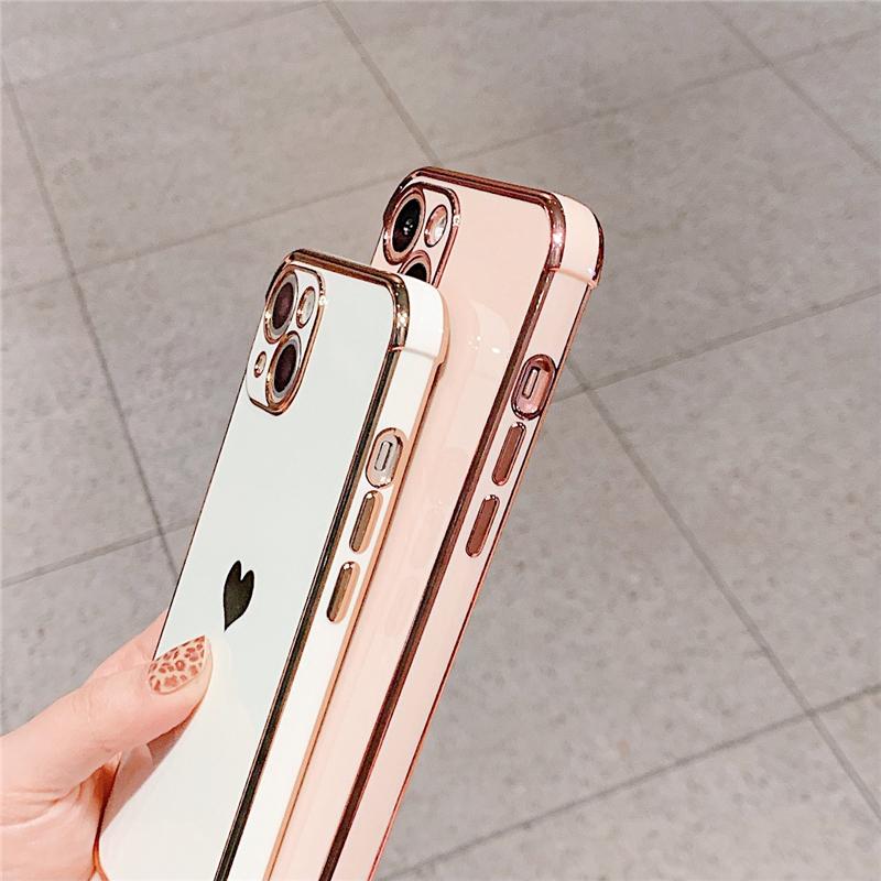 Love Heart Plating Frame Case For iPhone 13 12Mini 11 Pro Max SE2 SE3 Cute Soft Silicone Protective On 7 8 Plus XS XR Back Cover