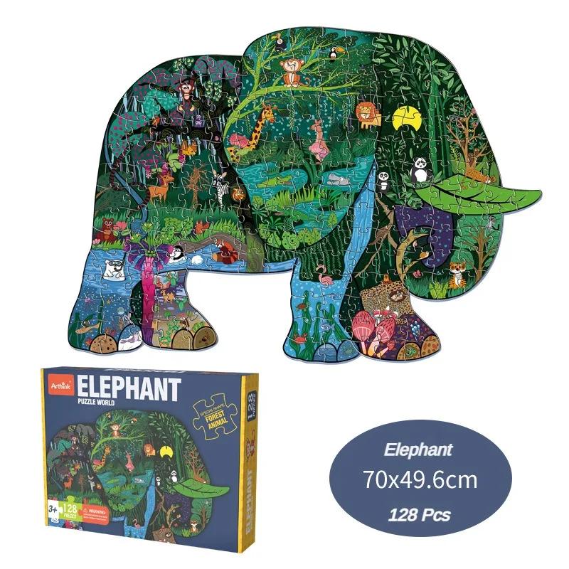 Cartoon Irregular Puzzles Paper 128 Pieces for Kid Educational Toy Various Mermaid Space Polar Bear Shark Elephant Gift for Kid