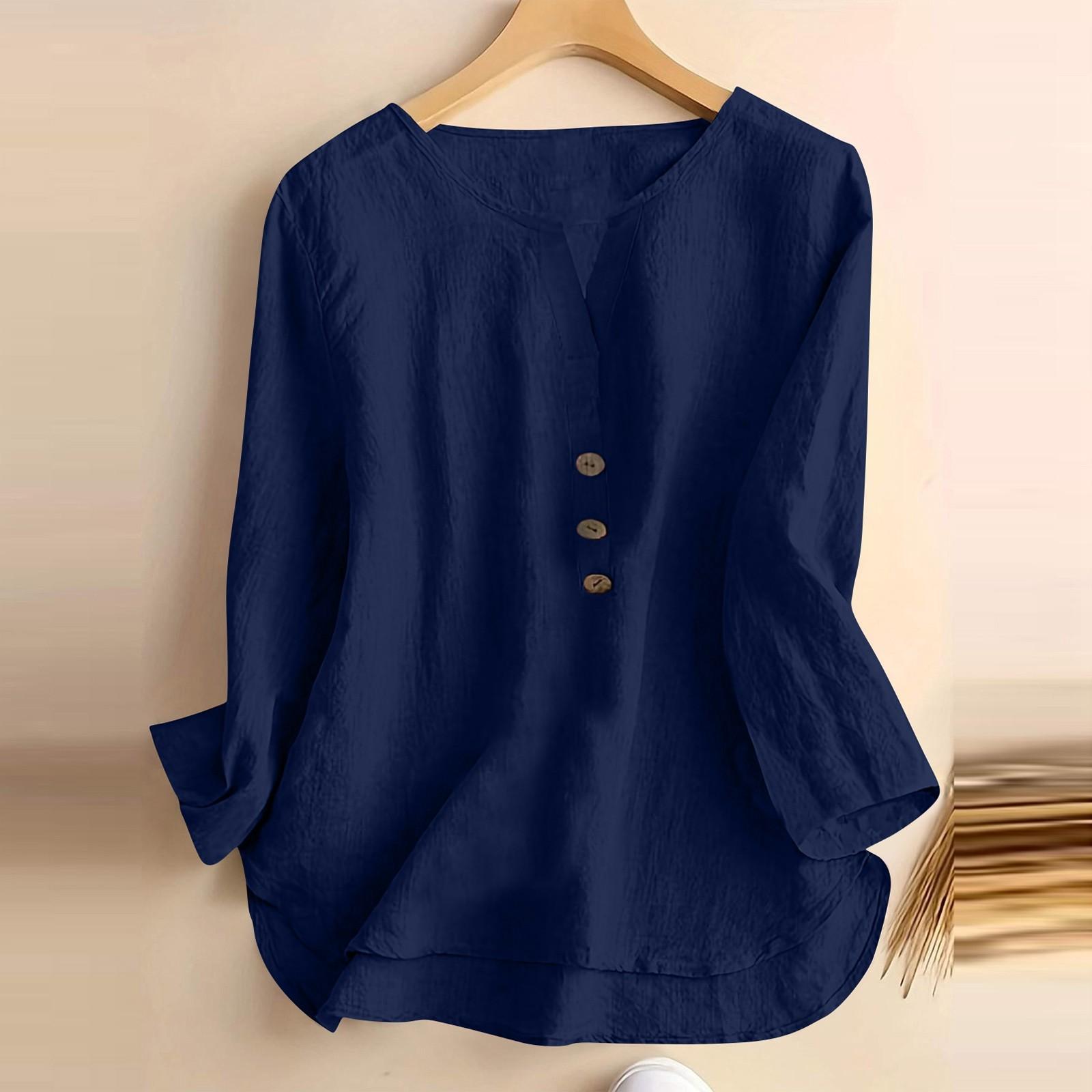 

Women Nine-quarter V-neck Buttons Shirts And Solid-colored Cardigans Blouses L тёмно-синий