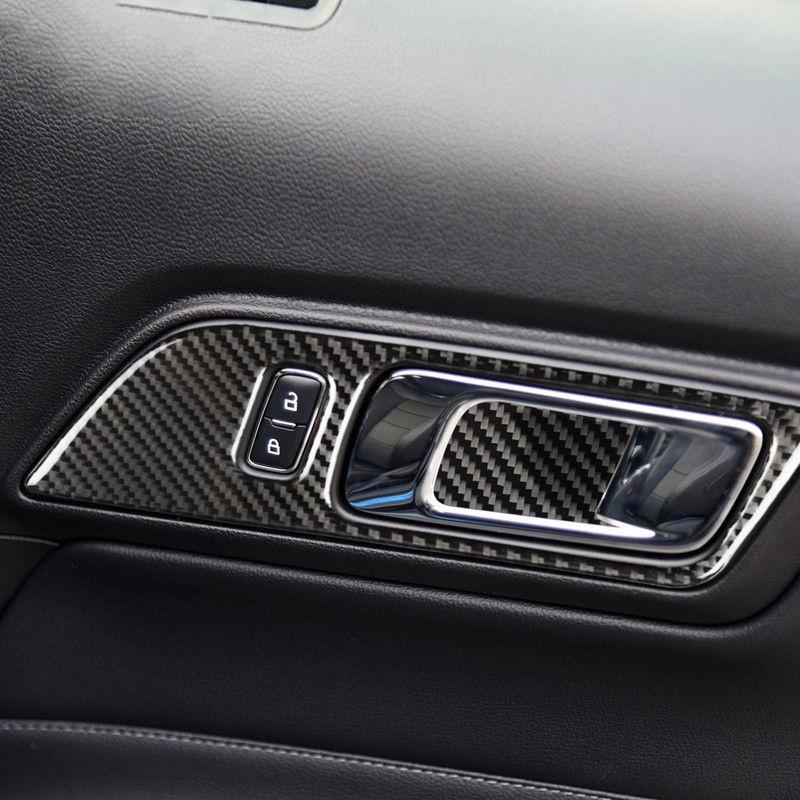 Stylish Carbon Fiber Inner Door Handles Bowl Trim For Ford Mustang 2015-2017