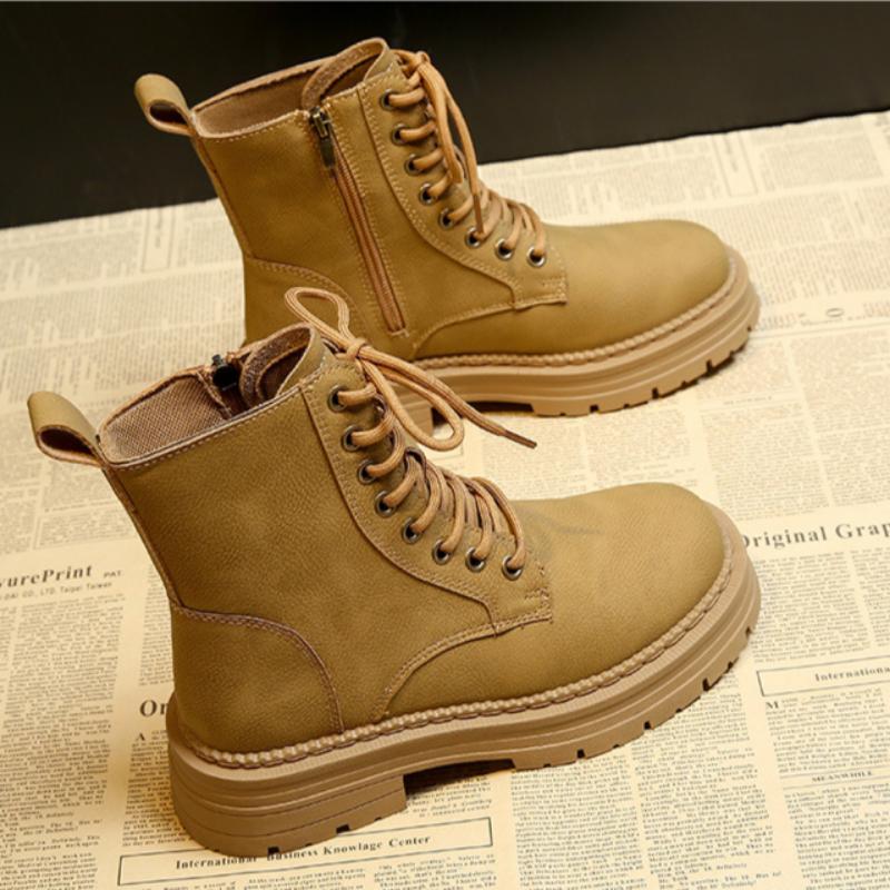 Women's Mid-calf Boots Summer British Style Thick-soled Short Boots Versatile Motorcycle Yellow Boots