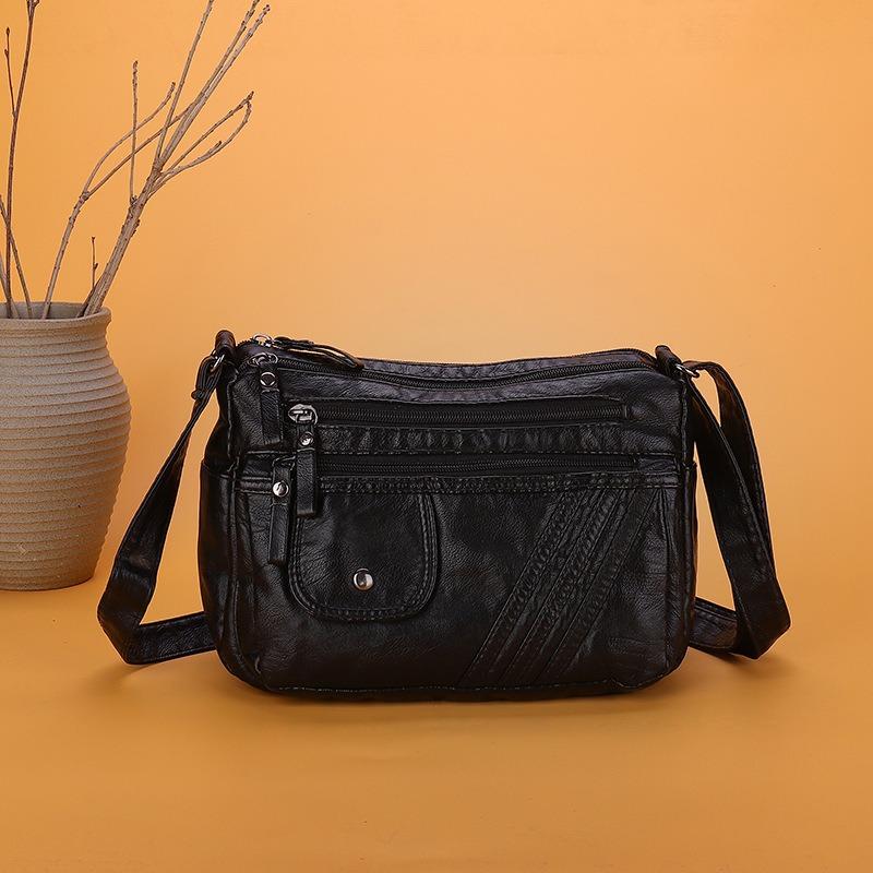 Ladies Retro Simple Medium Soft Leather Shoulder Mother Bag Washed Multi-compartment Large-capacity Mobile Phone Change Bag