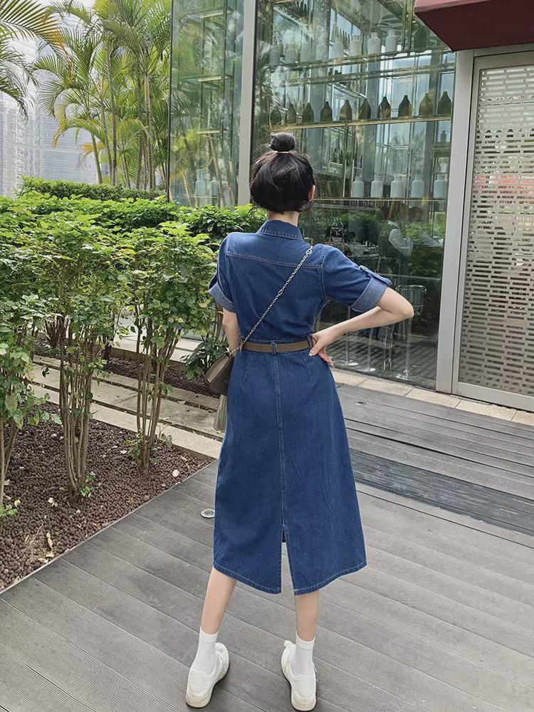 Real Shot Plus Size Denim Short-Sleeve Dress for Women - Summer Collection, Slimming Waist Design