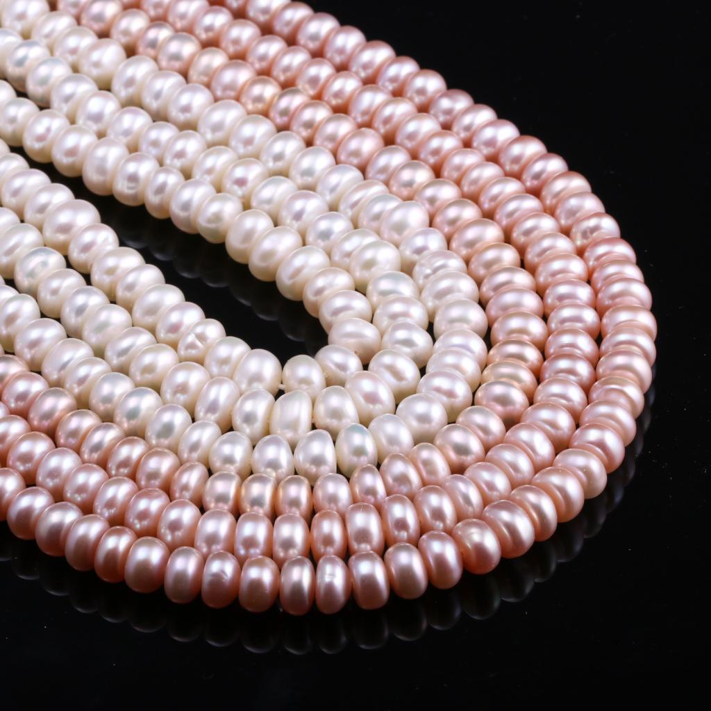 1String, Natural Freshwater Pearls, 7-8 Mm White Pink Coin Pearl Beads for Jewelry Making DIY Necklace Supplies, Birthday Party Gifts for Women, 36cm