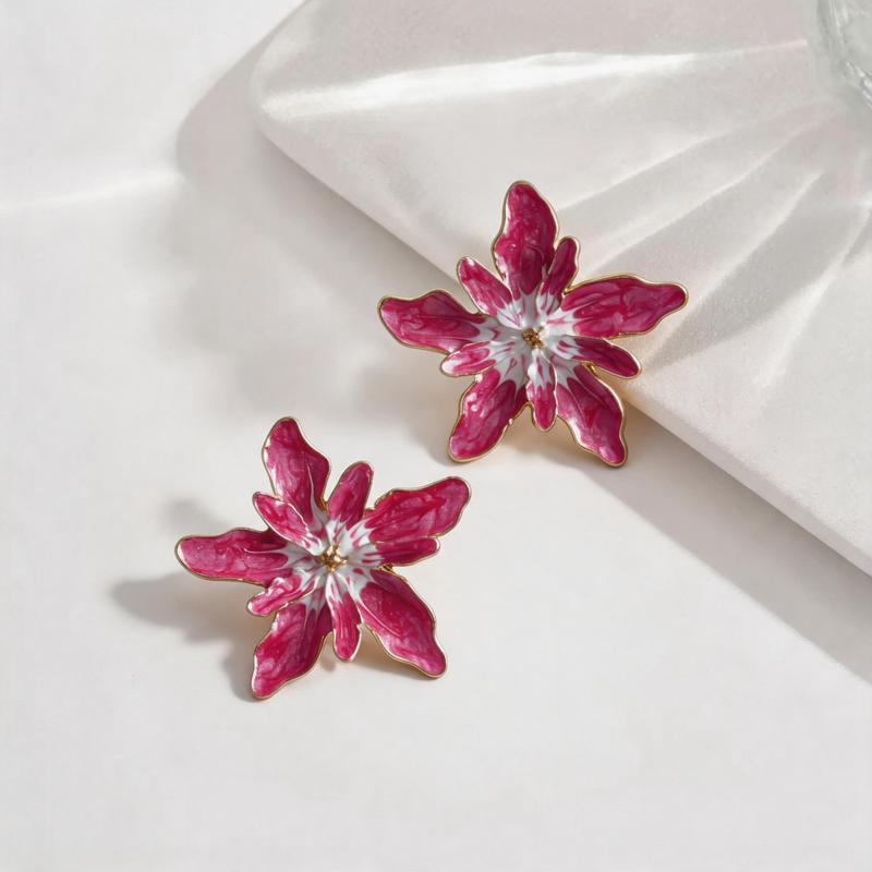 Europe and America Large Drip Oil Flower Stud Earrings for Women Luxury Floral Irregular Personality Earrings Vacation Jewelry