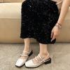 Fashion Fashion Baotou Sandals Spring New Square Head Shallow Mouth Metal Buckle A Line with Soft Sole Non-slip Mid-heel Shoes