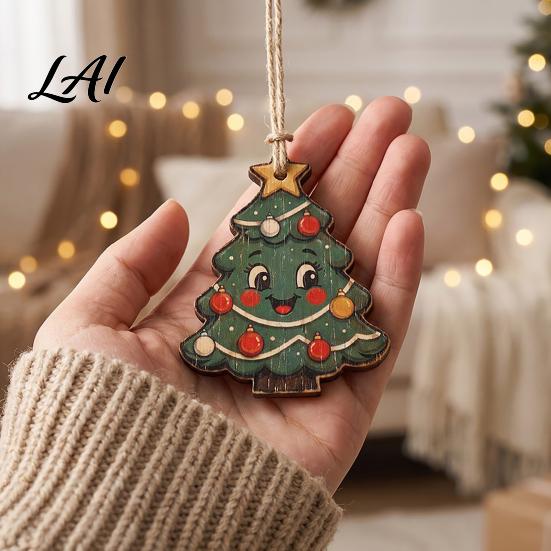Holiday Tree Decoration Wooden Christmas Santa Claus Ornament Snowman Stocking Wreath Hanging Natural Wood Decor Decoration 2D Farmhouse Rustic