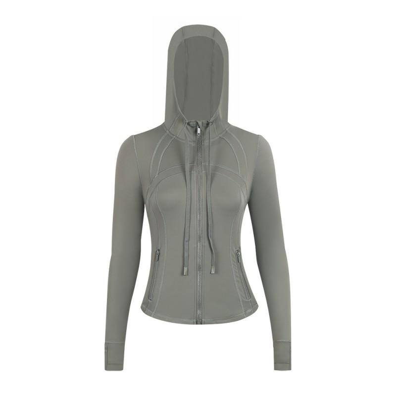 Damen atmungsaktive Kapuzen-Yogajacke Langarm Fitness Top Activewear