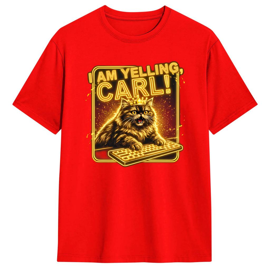 I Am Yelling Carl Donut Cat Meme T Shirt Summer Pure Cotton Tshirts For Unisex Harajuku Casual Tshirt Short Sleeve Awesome Tops