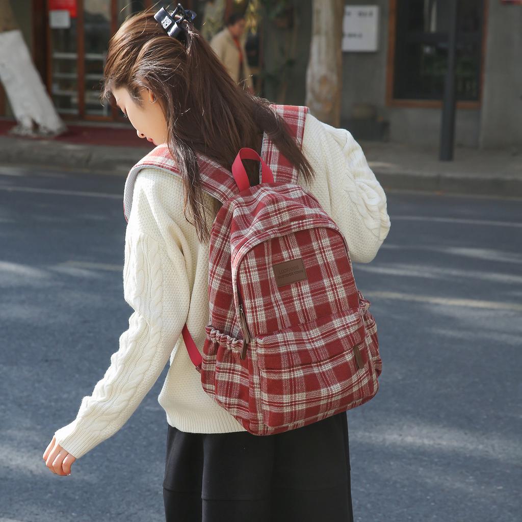 Zaino Scolastico a Quadri Borsa Scolastica Studente Universitario Femminile Zaino Leggero per Computer Nuovo Zaino Casual per Studente delle Medie Versatile Donna