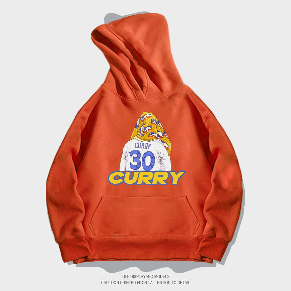 Autumn hooded sweater pullover European and American style trend loose basketball casual towel back curry printed jacket