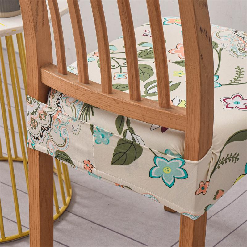 Flowers Printed Dining Chair Seat Cover Stretch Spandex Chair Covers Elastic Chair Slipcovers for Home Banquet Office Hotel